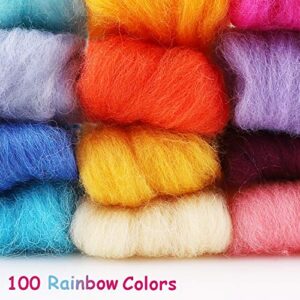 Habbi 100 Colors Needle Felting Wool - Fibre Wool Roving for DIY Craft Materials, Needle Felt Roving for Spinning Blending Custom Colors