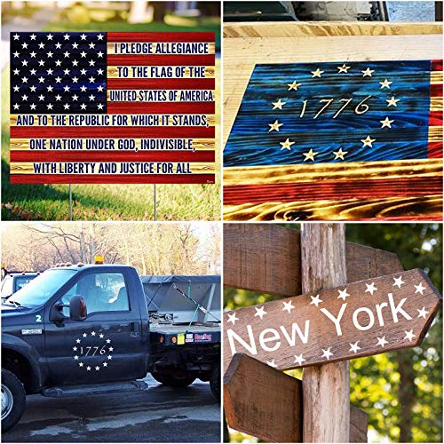 WISYOK American Flag 50 Star Stencils and 13 Stars 1776 Templates, American Flag Templates, Ideal for Painting on Wood, Fabric, Paper, Walls [6 Sizes, 2 Styles]