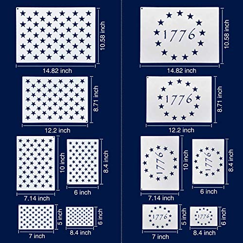 WISYOK American Flag 50 Star Stencils and 13 Stars 1776 Templates, American Flag Templates, Ideal for Painting on Wood, Fabric, Paper, Walls [6 Sizes, 2 Styles]