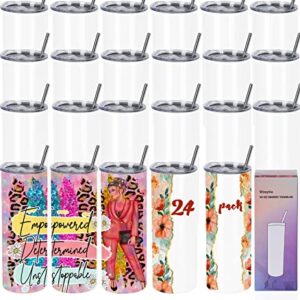 Wzaytia 24 Pack Sublimation Tumblers 20 Oz Skinny Straight, Stainless Steel Sublimation Tumblers Blank, Individually Gift Boxed, Insulated Tumbler Sublimation