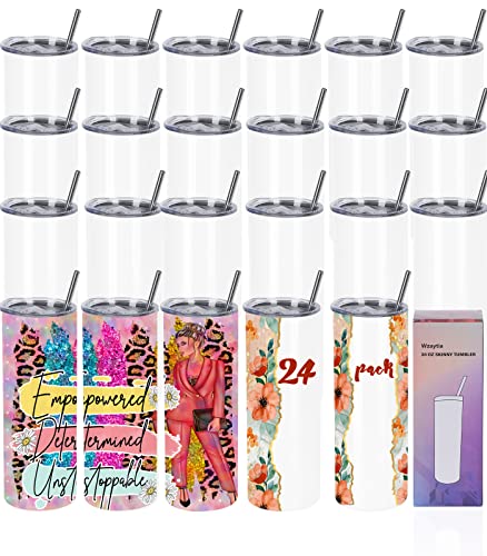 Wzaytia 24 Pack Sublimation Tumblers 20 Oz Skinny Straight, Stainless Steel Sublimation Tumblers Blank, Individually Gift Boxed, Insulated Tumbler Sublimation