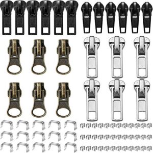 24 pieces black bronze and silver zipper sliders zipper pull replacement with zipper slider repair kits for metal plastic nylon coil jacket zippers supplies