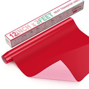 htvront htv heat transfer vinyl-12″ x 3ft red htv vinyl roll for t-shirts, iron on vinyl for cricut, cameo & heat press machine- easy to cut & weed vinyl heat transfer (red)