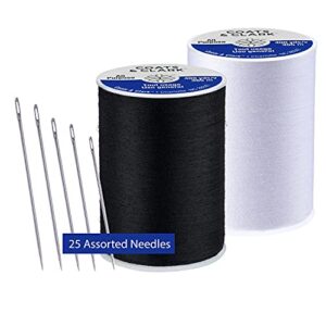 coats & clark 2 pack – 1 black and 1 white dual duty all purpose thread – 400 yards each spool – bundled with 25 assorted hand needles