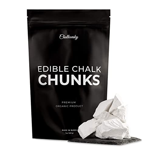 Chalkovsky Edible Chalk Chunks - Natural Chalk for Eating - Crunchy Belgorod Chalk Chunks - Russian Organic Chalk for Bone Strength - Zero Additives, No Impurities - White 7oz (200g)