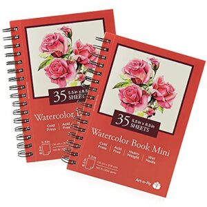 art-n-fly 5.5 x 8.5 in watercolor sketchpad mini book – 2 pack x 35 sheets each- spiral bound and microperforated – 300gsm / 140lb 8.5×5.5