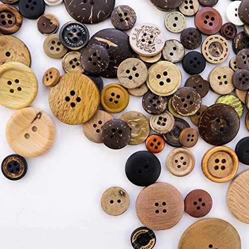 TCOTBE 600 Pcs Assorted Sizes Wooden Buttons Mixed Colors Coconut Shell Wood Handmade Buttons Ornament Buttons for Sewing Decorations DIY Arts and Crafts Manual Button Painting