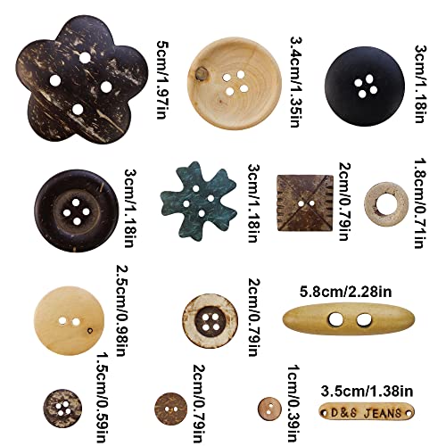 TCOTBE 600 Pcs Assorted Sizes Wooden Buttons Mixed Colors Coconut Shell Wood Handmade Buttons Ornament Buttons for Sewing Decorations DIY Arts and Crafts Manual Button Painting