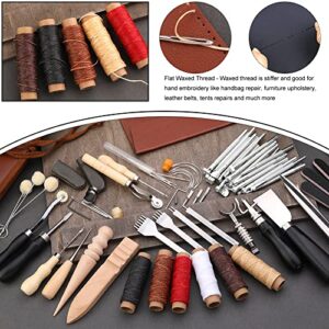 TLKKUE Leather Craft Tools Leather Working Tools Kit with Custom Storage Bag Leather Carving Tools Leather Craft Making for Cutting Punching Sewing Carving Stamping Leather Tooling Kit