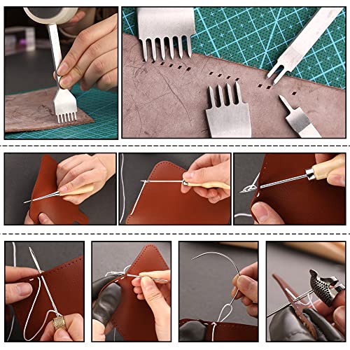 TLKKUE Leather Craft Tools Leather Working Tools Kit with Custom Storage Bag Leather Carving Tools Leather Craft Making for Cutting Punching Sewing Carving Stamping Leather Tooling Kit