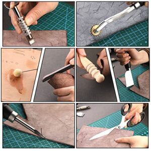 TLKKUE Leather Craft Tools Leather Working Tools Kit with Custom Storage Bag Leather Carving Tools Leather Craft Making for Cutting Punching Sewing Carving Stamping Leather Tooling Kit