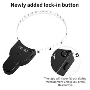 Body Tape Measure 60in with Clip-n-Lock & Eject (Pop Up Release) Button & Rebound Buckle, Ergonomic and Portable Design, 60inch/150cm, Upgraded Version, REIDEA M2, Black