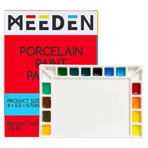 meeden 18-well porcelain artist paint palette, mixing art ceramic watercolor paint palette for watercolor gouache acrylic oil painting, rectangle 8 by 5-1/2-inch