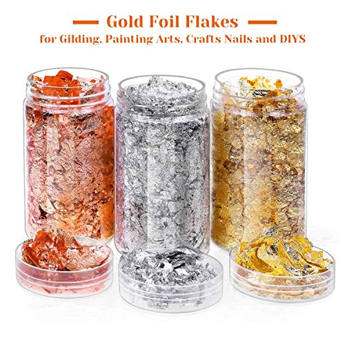 Gold Foil Flakes for Resin, Paxcoo Imitation Gold Foil Flakes Metallic Leaf for Nails, Painting, Crafts, Slime and Resin Jewelry Making (Gold, Silver, Copper Colors)