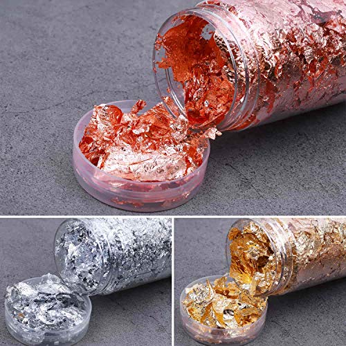 Gold Foil Flakes for Resin, Paxcoo Imitation Gold Foil Flakes Metallic Leaf for Nails, Painting, Crafts, Slime and Resin Jewelry Making (Gold, Silver, Copper Colors)