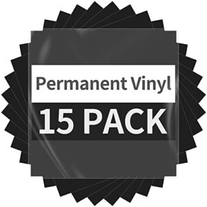 Black Permanent Vinyl - 15 Sheets Glossy Black Adhesive Vinyl 12"x11.8", Black Vinyl for Cricut Permanent Adhesive Vinyl Sheets for Home Decor Car Decal, Glossy & Waterproof Vinyl Paper for Cricut