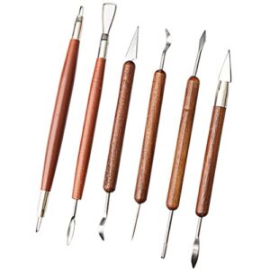 fashion road 6pcs clay sculpting tools, clay tools pottery tools wooden handle double-sided set for pottery ceramics sculpting