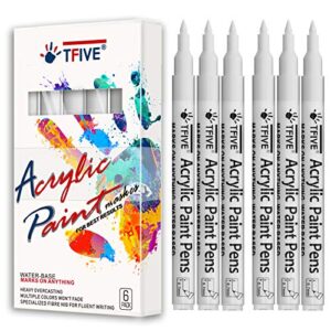 White Marker Paint Pens - 6 Pack Acrylic White Permanent Marker, 0.7mm Extra Fine Tip Paint Pen for Art projects, Drawing, Rock Painting, Stone, Ceramic, Glass, Wood, Plastic, Metal, Canvas DIY Crafts