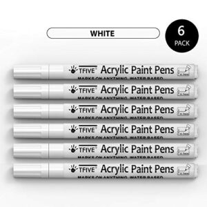 White Marker Paint Pens - 6 Pack Acrylic White Permanent Marker, 0.7mm Extra Fine Tip Paint Pen for Art projects, Drawing, Rock Painting, Stone, Ceramic, Glass, Wood, Plastic, Metal, Canvas DIY Crafts