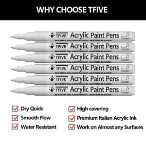 White Marker Paint Pens - 6 Pack Acrylic White Permanent Marker, 0.7mm Extra Fine Tip Paint Pen for Art projects, Drawing, Rock Painting, Stone, Ceramic, Glass, Wood, Plastic, Metal, Canvas DIY Crafts