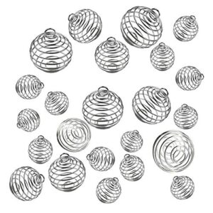 jialeey spiral bead cages pendants, 30 pcs 3 sizes silver plated stone holder necklace cage pendants findings for jewelry making and crafting