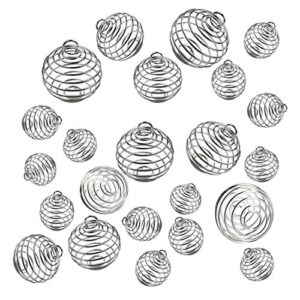 JIALEEY Spiral Bead Cages Pendants, 30 PCs 3 Sizes Silver Plated Stone Holder Necklace Cage Pendants Findings for Jewelry Making and Crafting