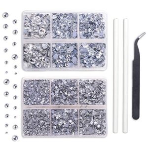 outuxed 5040pcs clear rhinestones for crafts, flatback white nail rhinestone gems, craft glass diamonds stones with tweezers and picking rhinestones pen, ss6-ss20 crystal