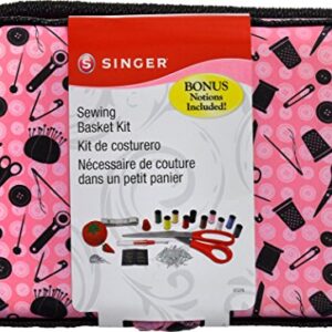 SINGER 07276 Sewing Basket with Sewing Kit Accessories, Pink & Black