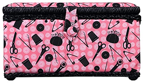 SINGER 07276 Sewing Basket with Sewing Kit Accessories, Pink & Black