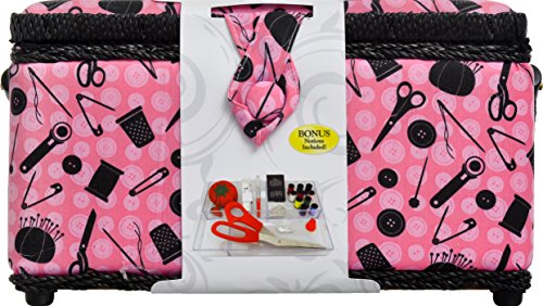 SINGER 07276 Sewing Basket with Sewing Kit Accessories, Pink & Black