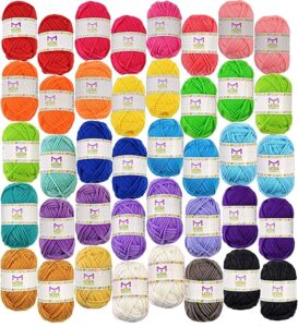 40 assorted colors acrylic yarn skeins with 7 e-books – perfect yarn for crocheting and knitting mini project – by mira handcrafts