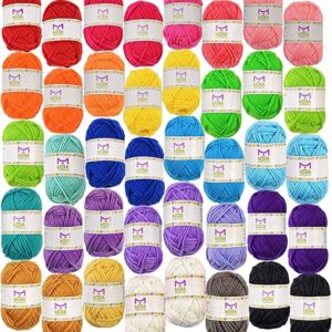 40 Assorted Colors Acrylic Yarn Skeins with 7 E-Books - Perfect Yarn for Crocheting and Knitting Mini Project - by Mira HandCrafts