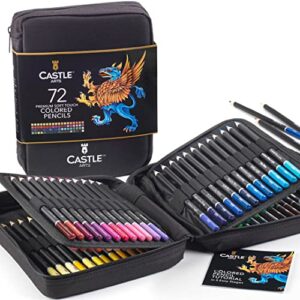 castle art supplies 72 colored pencils zipper-case set | quality soft core colored leads for adult artists, professionals and colorists | in neat, strong carry-anywhere zipper case