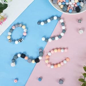 Korlon 104Pcs Silicone Beads 12mm Necklace Bracelet Silicone Beads for Keychain Making Leopard Cow Silicone Round Assorted Beads and 14mm Polygonal Beads for Jewelry Making DIY Crafts Making