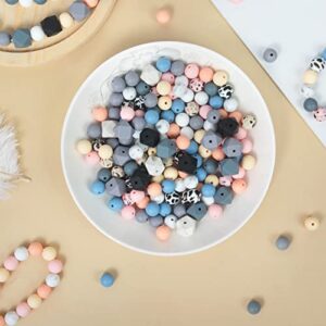 Korlon 104Pcs Silicone Beads 12mm Necklace Bracelet Silicone Beads for Keychain Making Leopard Cow Silicone Round Assorted Beads and 14mm Polygonal Beads for Jewelry Making DIY Crafts Making