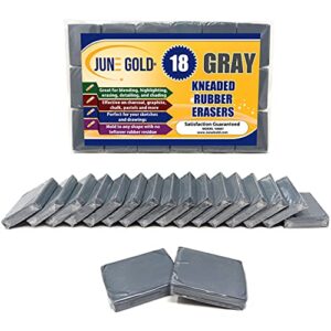 june gold kneaded rubber erasers, gray, 18 pack – blend, shade, smooth, correct, and brighten your sketches and drawings
