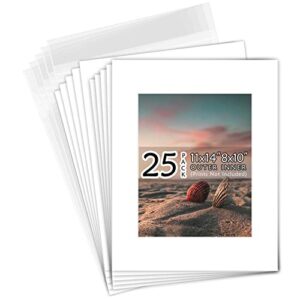 golden state art, acid free, pack of 25, 11×14 white picture mats mattes with white core bevel cut for 8×10 photo + backing + bags