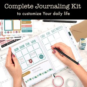 ZICOTO Ultimate All-in-One Journaling Kit - Incl. Dotted Journal, Stencils, Stickers, Pens, Washi Tapes, Small Envelopes and More Bullet Checklist Supplies