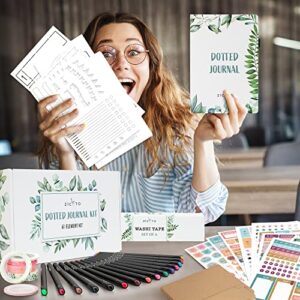 ZICOTO Ultimate All-in-One Journaling Kit - Incl. Dotted Journal, Stencils, Stickers, Pens, Washi Tapes, Small Envelopes and More Bullet Checklist Supplies