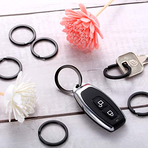 Round Flat Key Rings Key Chain Small Metal Split Ring for Home Car Keys Organization, 30 Pieces (Black, 3/4 Inch, 1 Inch and 1.25 Inch)