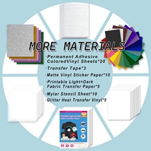 The All-in-One Ultimate Accessories Bundle for Cricut Makers Machine and All Explore Air-89pcs Tools and AccessoriesKit for Beginners with Glitter Htv,Permanent Vinyl,Transfer Tape for Vinyl,Mylar Sheets for Stencils,Vinyl Sticker Paper,Iron on Transfer P