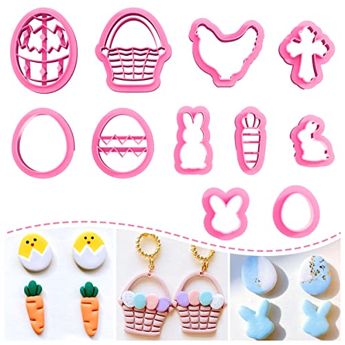 Keoker Polymer Clay Cutters, Easter Polymer Clay Cutters for Earrings Making, 11 Shapes Easter Day Clay Cutters, Small Easter Clay Cutters for Polymer Clay Jewelry