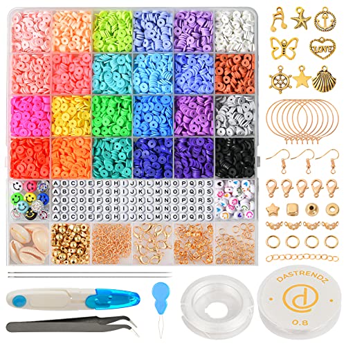 DASTRENDZ 6000+ Polymer Clay Beads Bracelet Making Kit Flat Round Clay Beads Heishe Beads for Jewelry Bracelets Necklace Making Kit Adult Kidz, Fun Craft Kit, Teen Girl Gifts Jewelry Making Kit