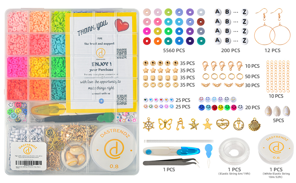 DASTRENDZ 6000+ Polymer Clay Beads Bracelet Making Kit Flat Round Clay Beads Heishe Beads for Jewelry Bracelets Necklace Making Kit Adult Kidz, Fun Craft Kit, Teen Girl Gifts Jewelry Making Kit