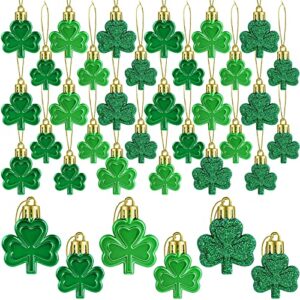 fovths 36 pieces 2 sizes st patrick’s day shamrocks ornament set 3 styles green good luck clover hanging bauble for tree, table, party hanging decorations