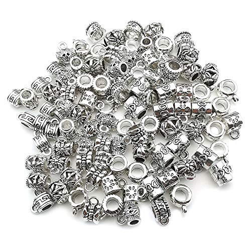 100 pcs Clasp Bail Beads Charms ,Bail Tube Beads, Loose Spacer Bead ,Bead Hanger Charm for Jewelry Making DIY Necklace Bracelet (M611)