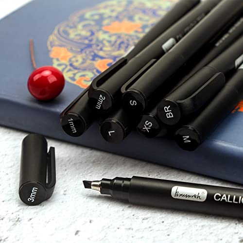 Brusarth Calligraphy Pens,Hand Lettering Pens, Calligraphy Brush Pen set for Beginners Writing, Sketching, Scrapbooking, Journaling, Soft and Fine Tip, Black Ink Drawing Pen Set, 8 Size