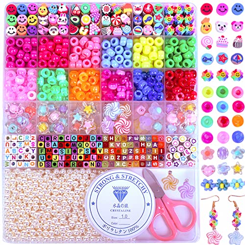 MontoSun Bead Bracelet Making Kit Pony Beads Polymer Clay Beads for Bracelets Making Charms Beads Flower Smiley Letter Beads for Jewelry Making DIY Art and Crafts Gifts for Girls age 4 5 6 7 8 9 10-12