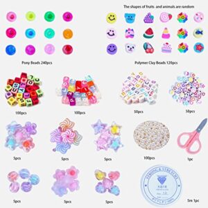 MontoSun Bead Bracelet Making Kit Pony Beads Polymer Clay Beads for Bracelets Making Charms Beads Flower Smiley Letter Beads for Jewelry Making DIY Art and Crafts Gifts for Girls age 4 5 6 7 8 9 10-12