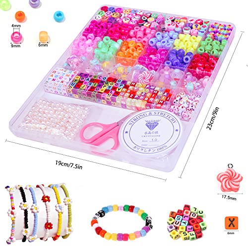 MontoSun Bead Bracelet Making Kit Pony Beads Polymer Clay Beads for Bracelets Making Charms Beads Flower Smiley Letter Beads for Jewelry Making DIY Art and Crafts Gifts for Girls age 4 5 6 7 8 9 10-12